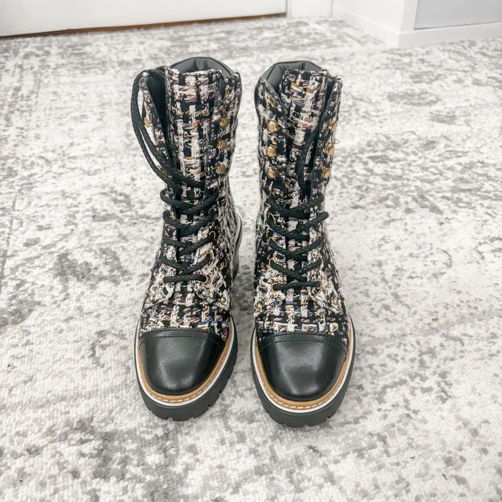 NEW Tory Burch Miller Tweed Lace Up Boot